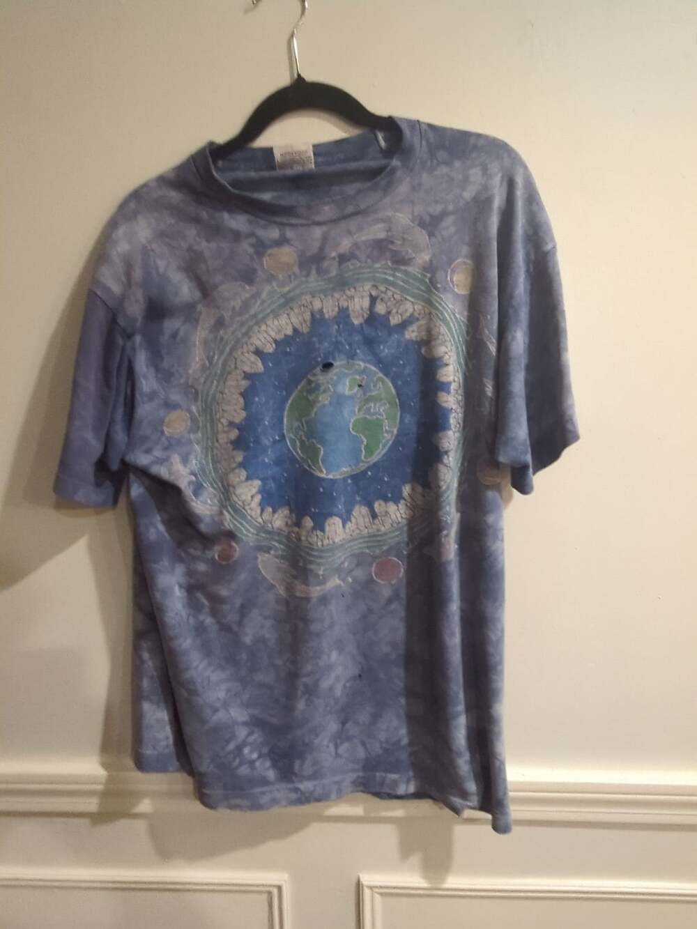 Vintage 90s Liquid Blue Ian Bohorquez Earth Dolphin Tie Dye T-Shirt XL